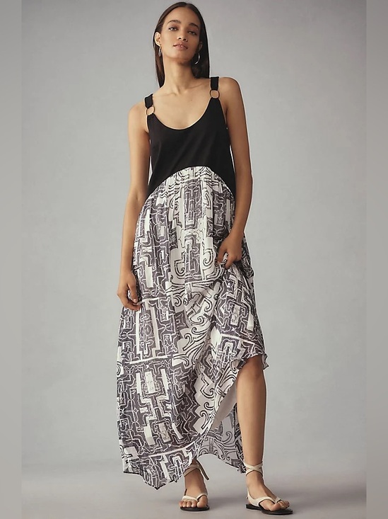 Anthropologie Dresses & Skirts - Anthropologie abstract Black White bohemian Maxi dress eccentric indie unique M